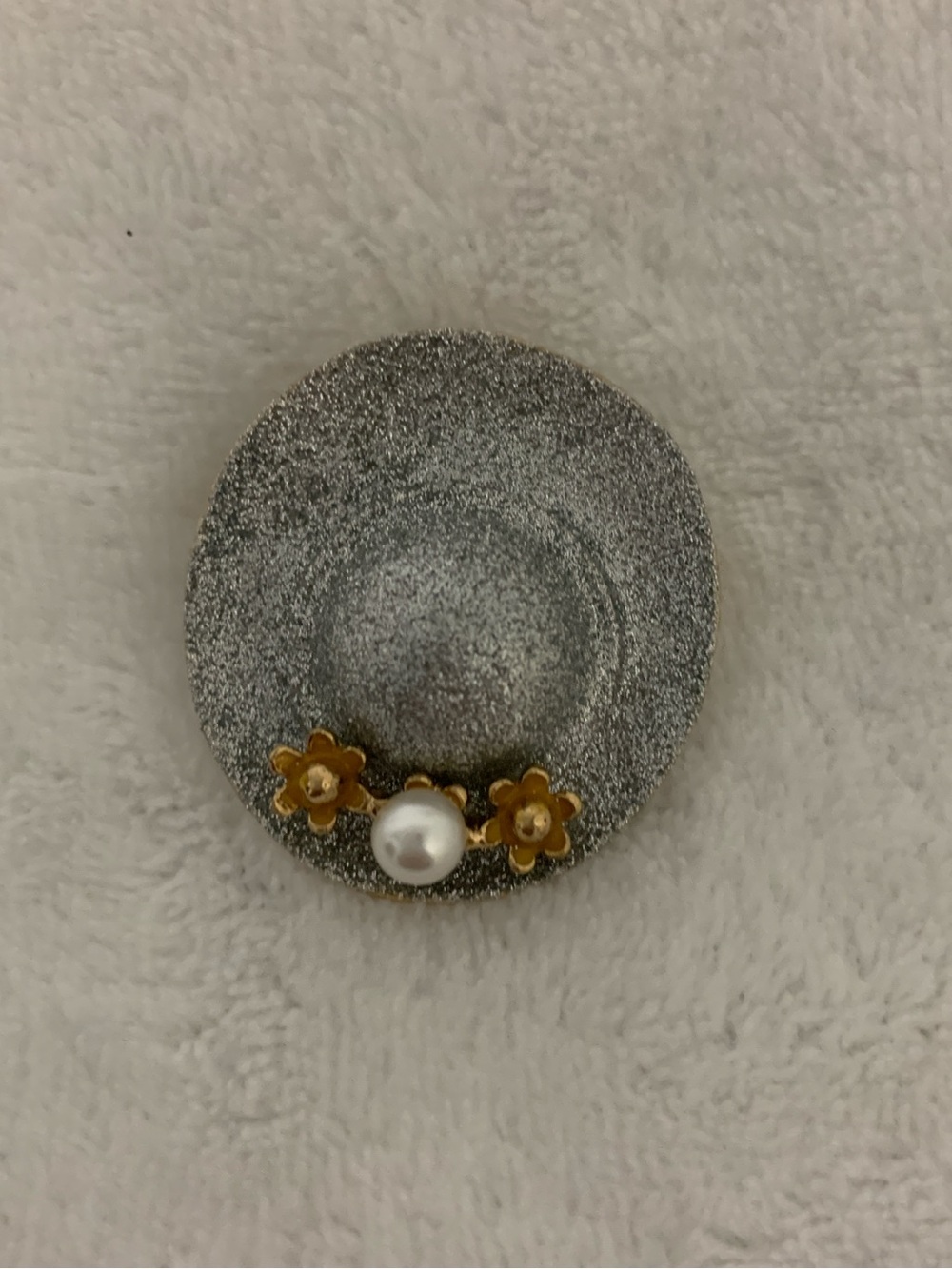 Silver Glitter Hat Brooch & Pendant with Gold Flower Accents and Pearl